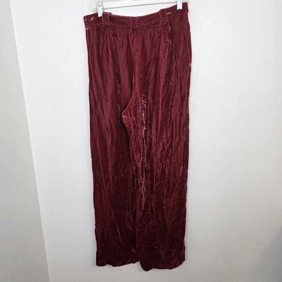 Sezane Dark Pink Crushed Velvet High Waisted Wide Leg Tyler Pants Size 10 - Picture 10 of 11
